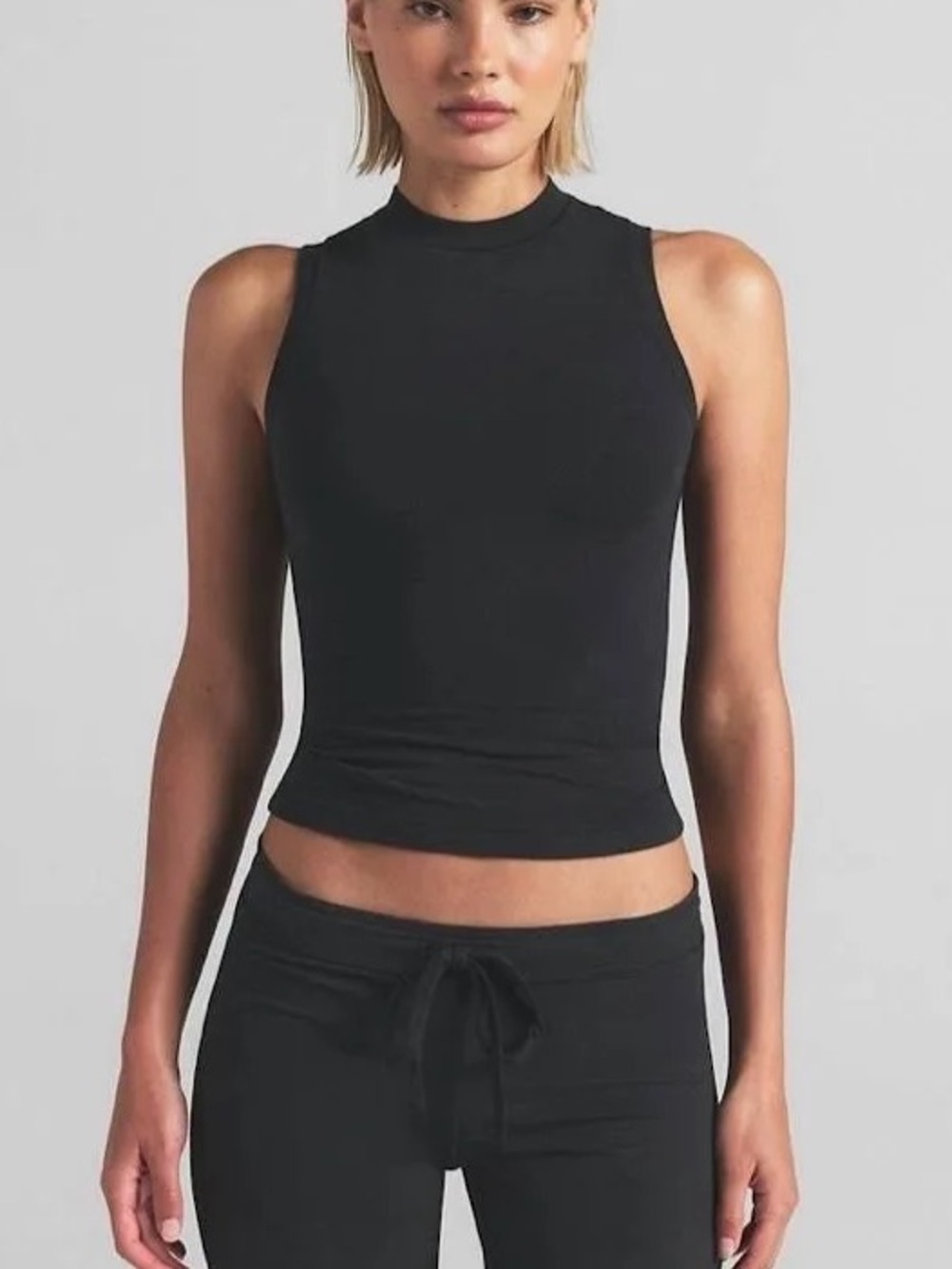 SKIMS Cotton Jersey Mock Neck Tank in Black